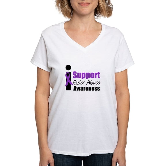 CafePress - Elder Abuse Support Women's V Neck T Shirt - Womens Cotton V-Neck T-shirt