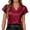 Red, variant on Women's Blouse V-Neck Flutter Short Sleeve Satin Look Pleated Officewear Dressy Top
