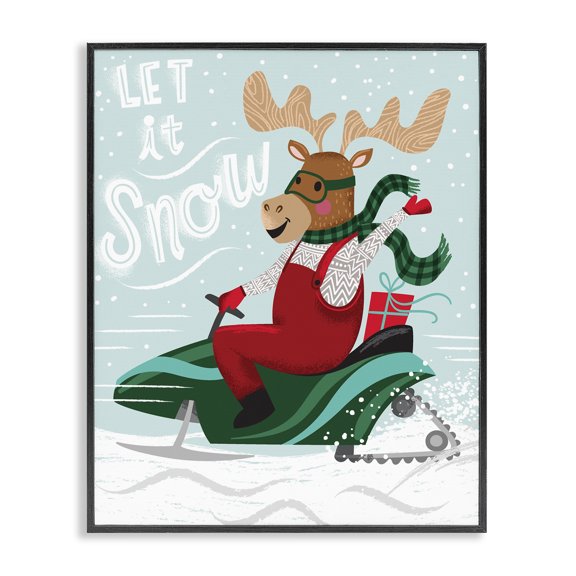 Stupell Industries Rustic Lodge Let It Snow Moose Sleigh Black Framed Giclee Art, 16 x 20, by Arrolynn Weiderhold
