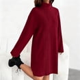 thumbnail image 7 of Women's Sweater Dress Knit Dress High Neck Long Sleeve Ribbed Loose Fit Warm Comfortable Winter Dress for Casual Loungewear,Wine,M, 7 of 7