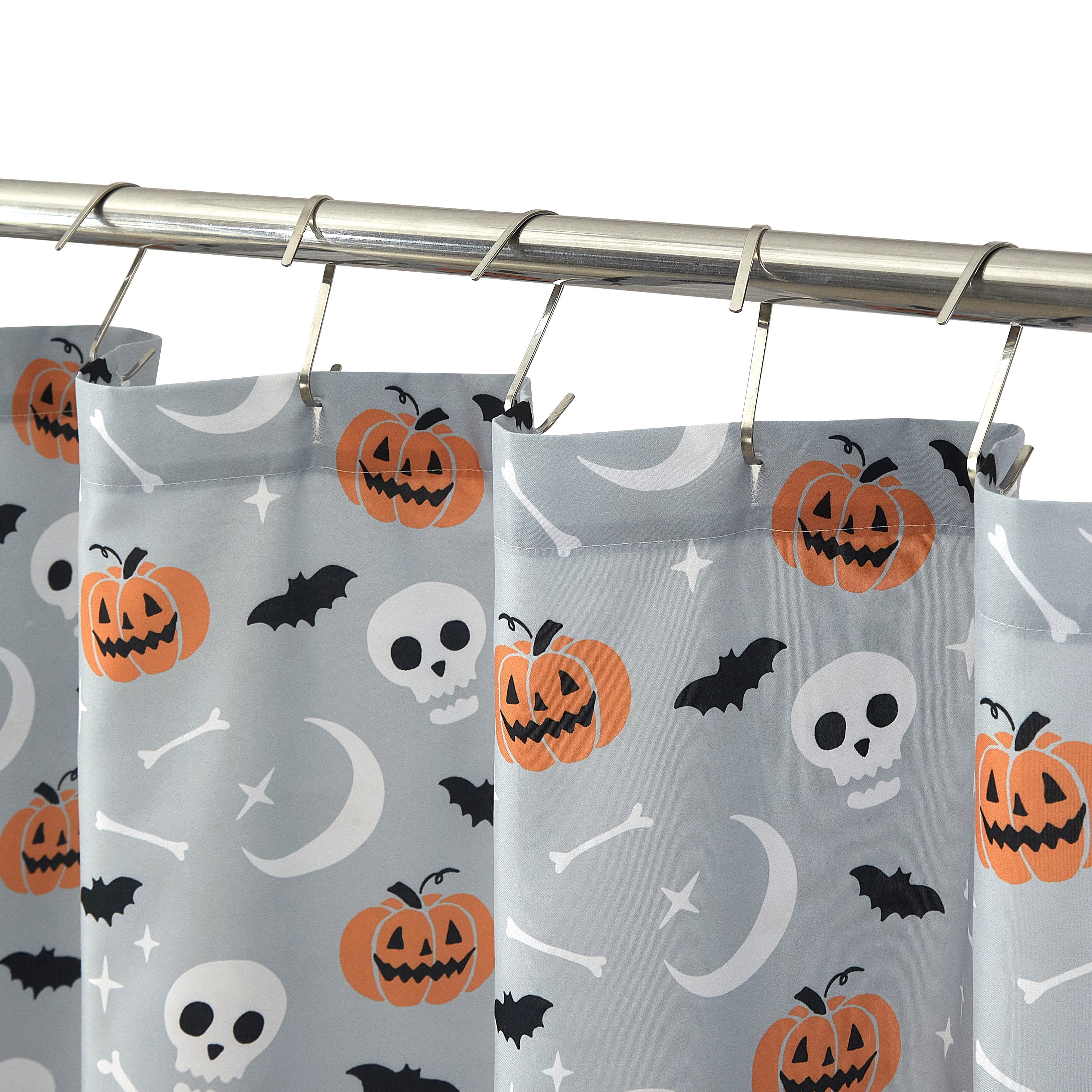 Way to Celebrate Skull & Bones 14-Piece Bath Set with Curtain, Bath Rug, and Hooks, 72" x 72" & 21" x 18"