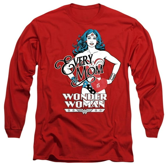 Wonder Woman Wonder Woman Mother's Day for Every Mom Unisex Adult Long-Sleeve T Shirt, Red, Medium