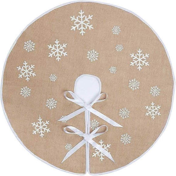 Christmas Tree Skirt, Round Snowflake Burlap Tree Skirt for Santa Claus Christmas