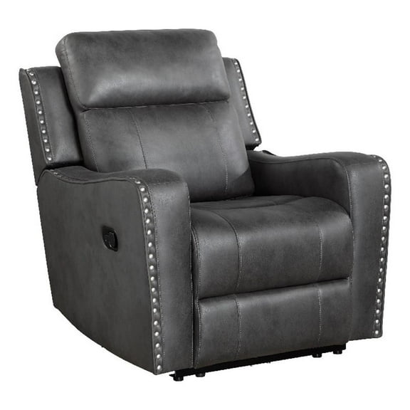 Gimo Manual Recliner Chair- Dark Gray Microfiber- 37 Inch