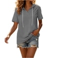 thumbnail image 2 of IUYRTFE Women's Short Sleeve Hooded Sweatshirt Drawstring Casual Pullover Top with Pocket, 2 of 8
