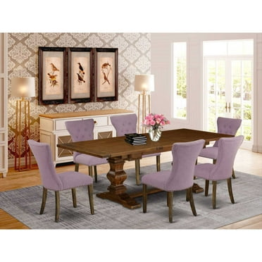 East West Furniture Lassale 7-piece Wood Dining Set in Walnut/Green