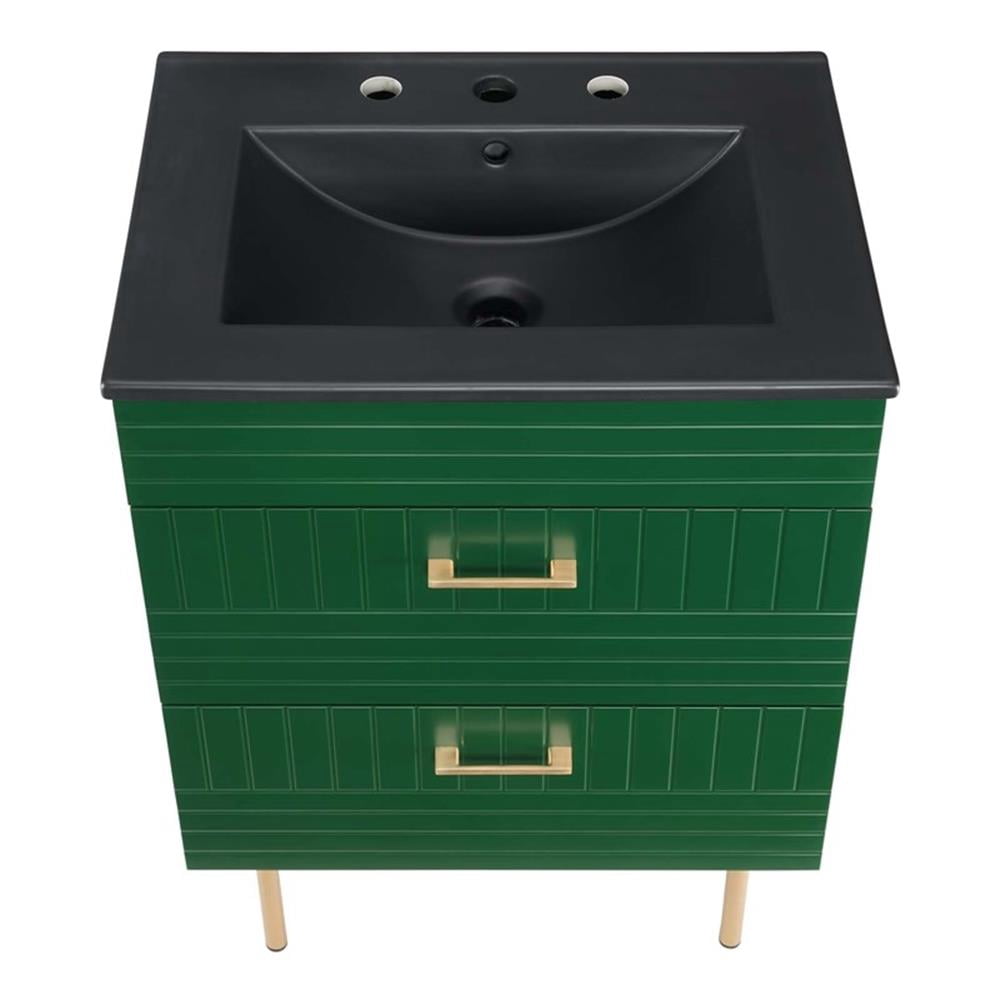 Modway Daybreak 24" Rubberwood MDF Particleboard Bathroom Vanity - Green/Black