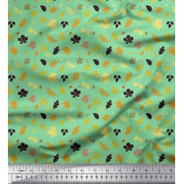 Soimoi Green Cotton Duck Fabric Autumn Leaves Printed Fabric 1 Yard 42 Inch Wide