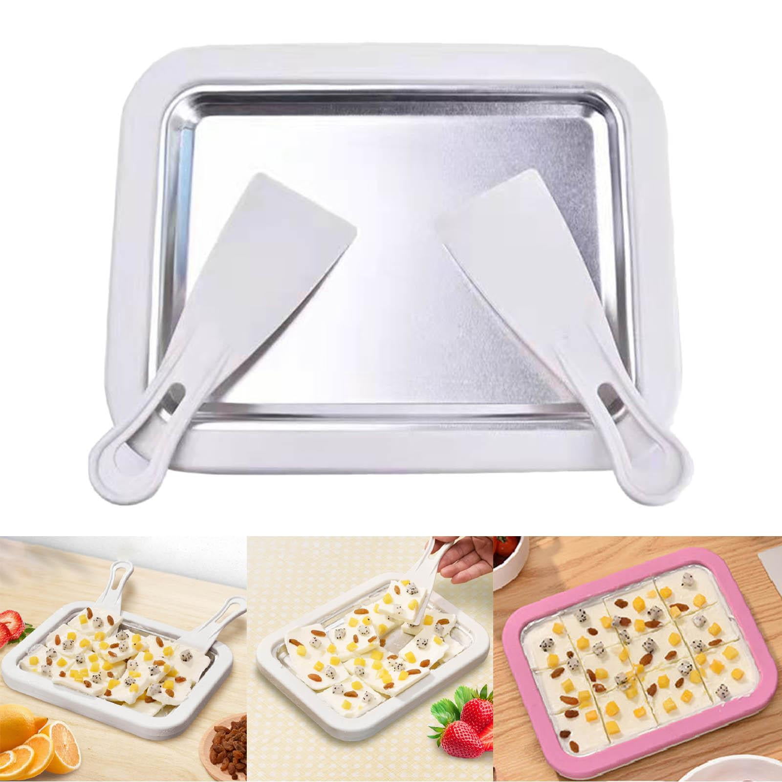 Fiocias Ice Cream Maker with 2 Spatulas Food Grade Stainless Steel Frozen Yogurt Freezer White