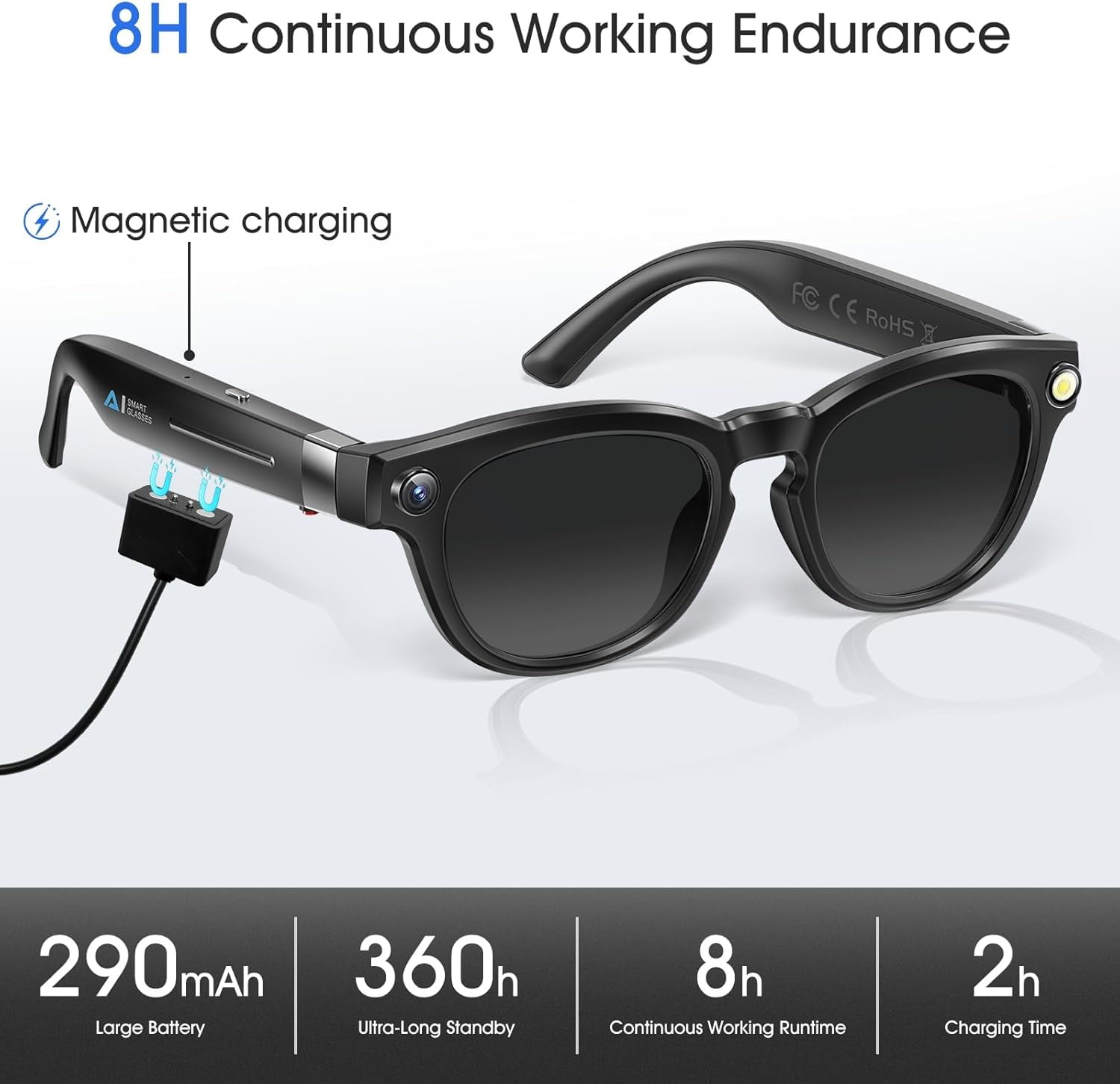 8MP Camera Glasses, AI Smart Sunglasses with Real-Time Translation & Object Analysis | HD 1200P 4K Video Recording for adults
