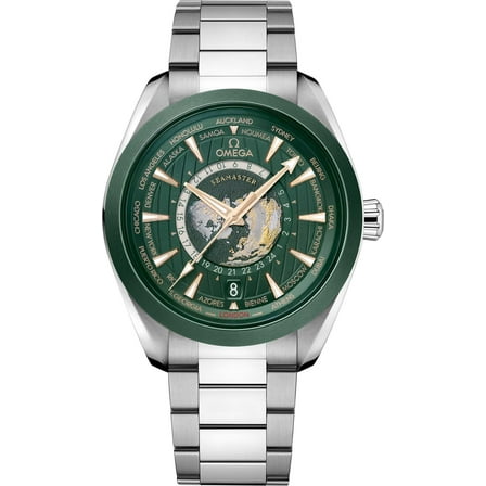 Omega Seamaster Aqua Terra 150m GMT Worldtimer Automatic Green Dial Steel Men's Watch 220.30.43.22.10.001
