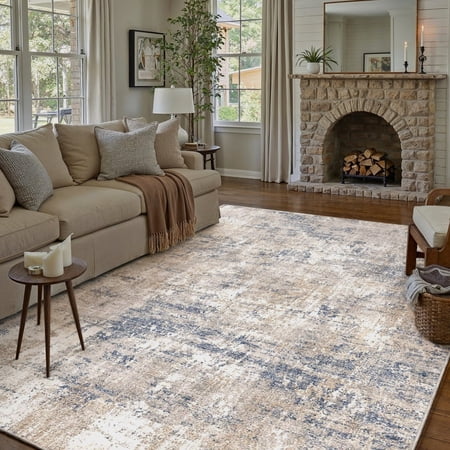 BERTHMEER 5'x7' Modern Abstract Area Rugs Blue Rugs for Living Room Bedroom Dining Room Office Farmhouse Distressed Machine Washable Non-slip