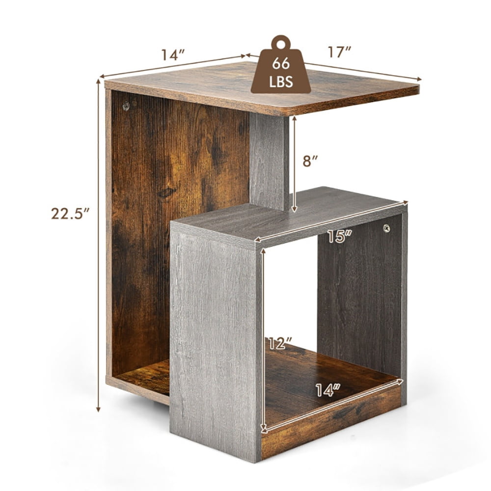 Finihen End Table, 3-Tier End Table with Open Storage Shelf, Sofa Side Table, Bed Side Table, for Small Space, Living Room, Bedroom, Brown