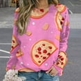 thumbnail image 2 of Fun Pizza Womens Casual Crewneck Sweatshirt Long Sleeve Tops Cute Pullover Loose Fit, 2 of 7