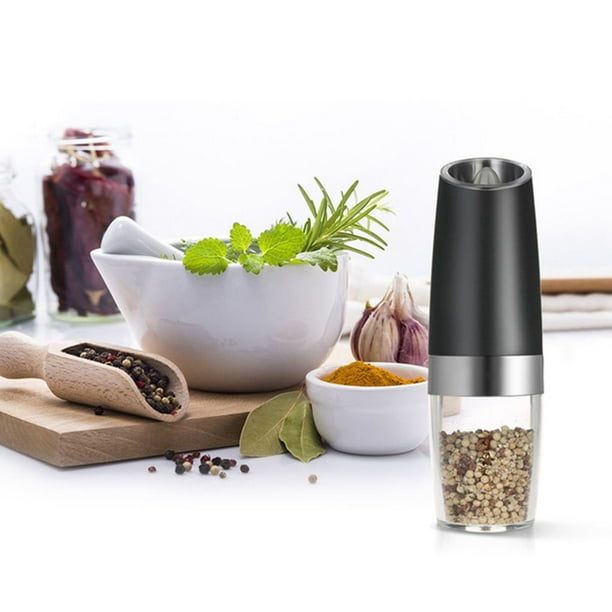  Gravity Salt and Pepper Grinder Set with Adjustable Coarseness  Automatic Pepper and Salt Mill Battery Powered with Blue LED Light,One Hand  Operated,Brushed Stainless Steel by CHEW FUN: Home & Kitchen