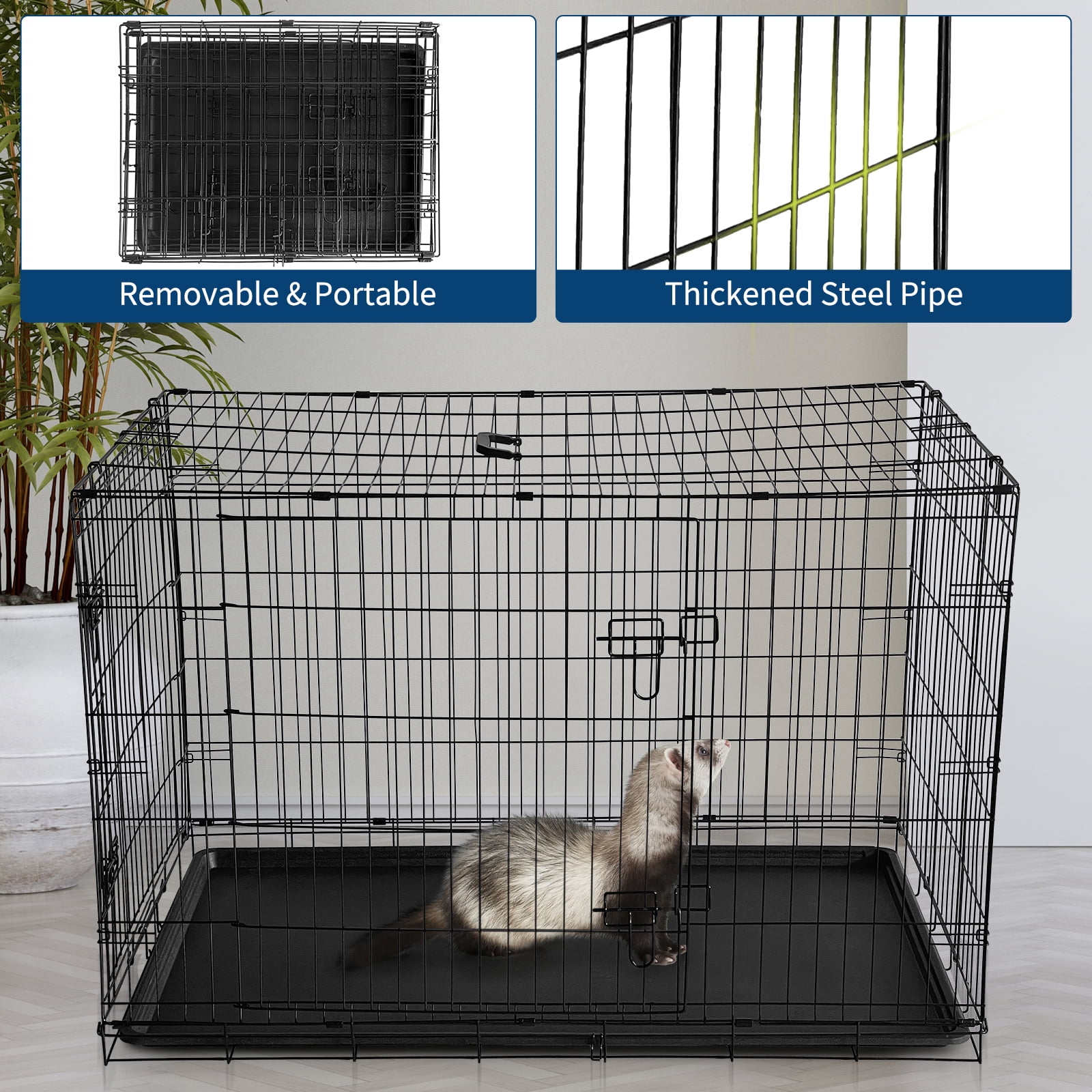 24/48 Inch Dog Crate, Portable Dog Crate with Slide Out Tray, Top & Front Door, Folding Small Critter Cage for Dog, Cat, Bunny, Ferret, Chinchilla, Cat, Rat