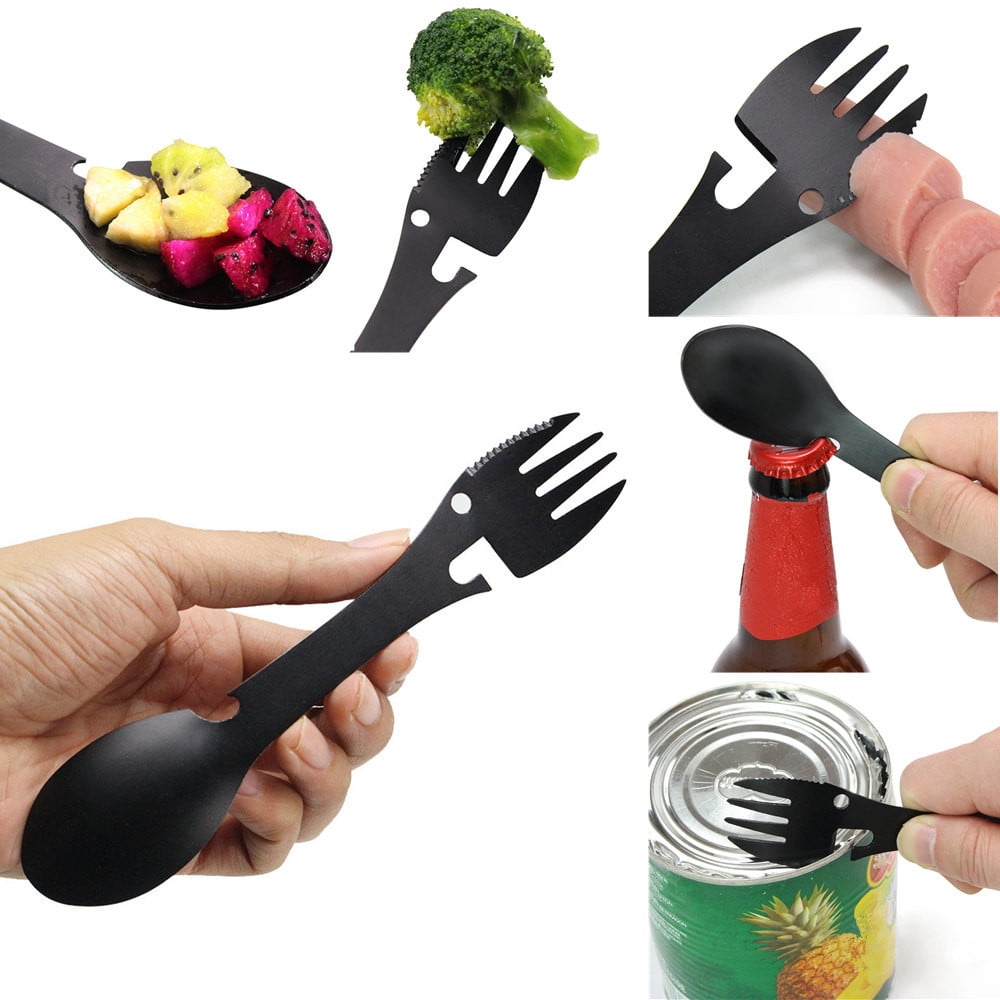 Outdoor Multifunctional Camping Cookware Spoon Fork Bottle Opener Portable Tool 