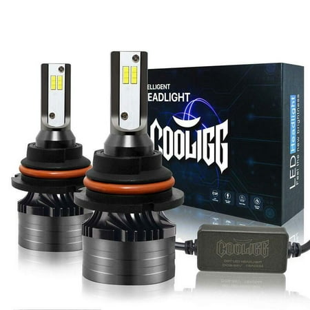 1 Pair Cooligg HB5 9007 LED Headlight Bulbs Car Driving Lamp 12000LM Upgraded Super Bright 6000K 360°Adjustable Beam Pattern CSP Cool