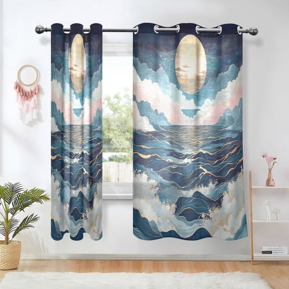 Yayeee Window Curtains Light Filtering 63"x42" Grommet Panel Pair Home Living Room Decor, Rolling Waves