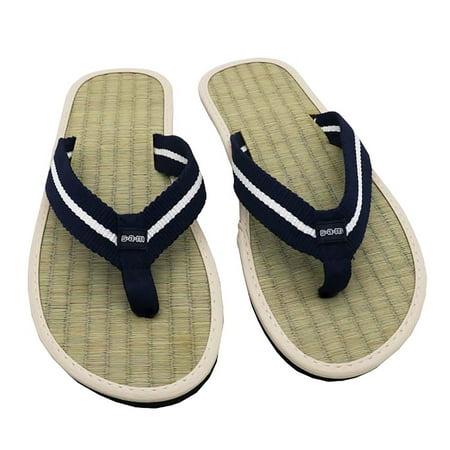 

uikmnh Women Shoes Straw Mat Slippers For Women Casual Flip Flops Rattan Grass Slippers Home Fashion Sandals Slippers Dark Blue 8.5