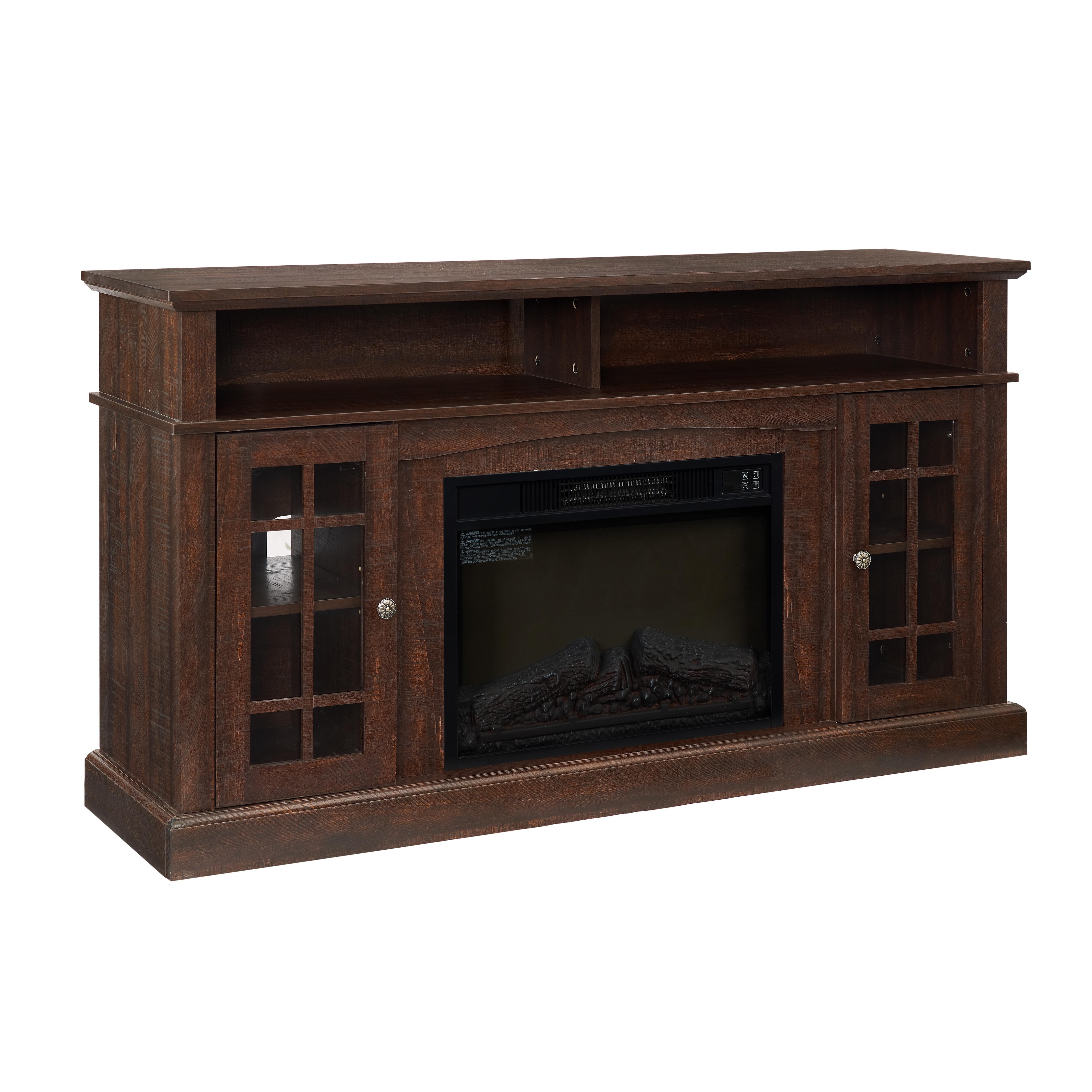 PAPROOS Fireplace TV Stand for 65 Inch TV, Modern Farmhouse TV Cabinet with 23'' Electric Fireplace, Entertainment Center Television Console Table for Living Room, Brown