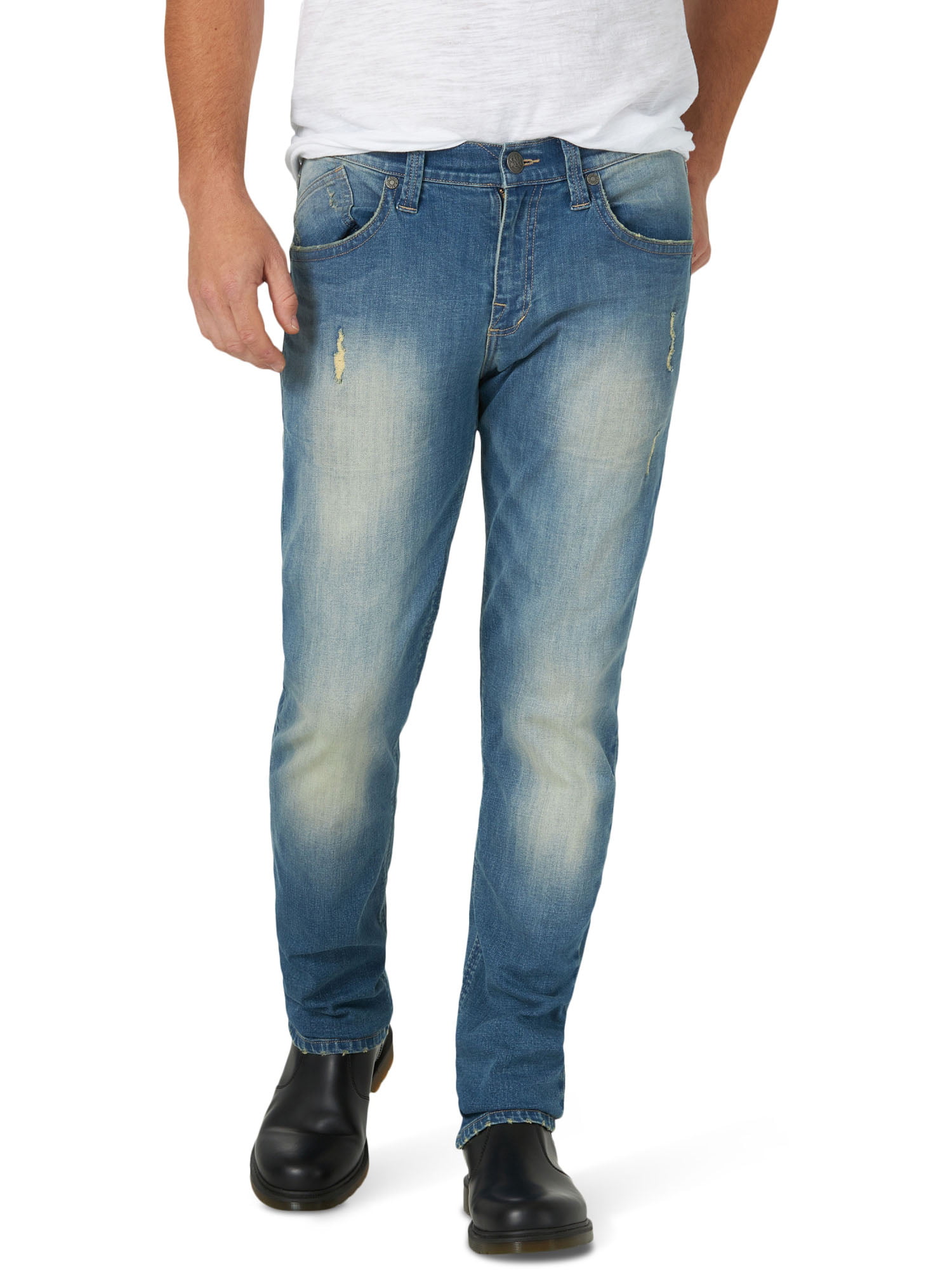 Rock & Republic Slim Fit Straight Leg Men Blue Denim Strobe Destructed Jeans New 