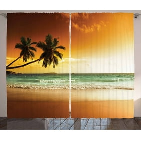 Nautical Palm Tree Decor Ocean Living Room Curtains 2 Panels Set
