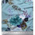 thumbnail image 1 of Soimoi Blue Japan Crepe Satin Fabric Leaves & Peony Floral Print Fabric by the Yard 42 Inch Wide, 1 of 3