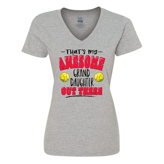 Inktastic That's My Awesome Granddaughter out There with Softballs Women's V-Neck T-Shirt