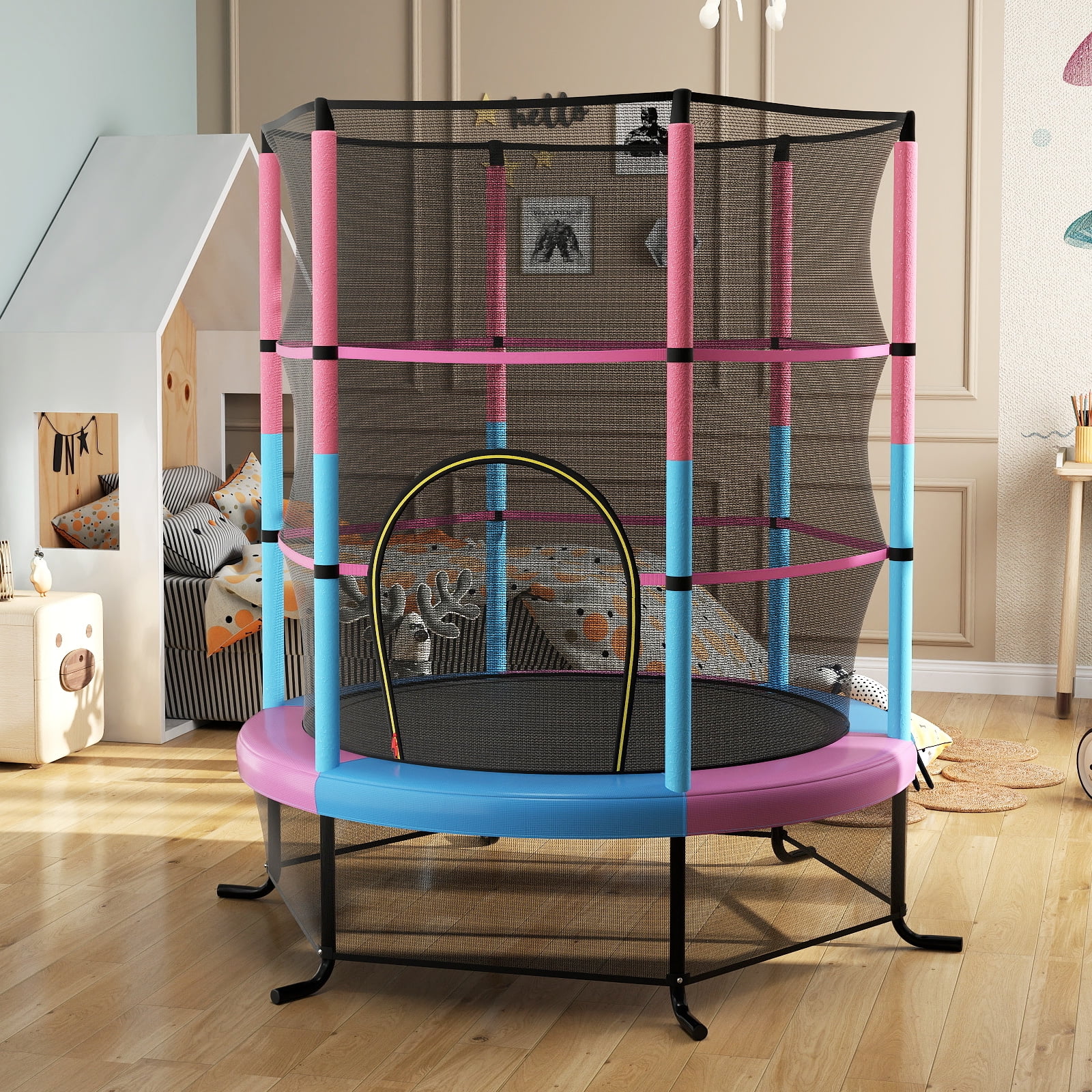 Gymax 55'' Trampoline for Kids Toddler Recreational Trampoline w/ Safety Enclosure Multicolor