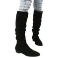 thumbnail image 3 of Women's -High Boots Casual Long Flat Fashionable Solid Color Flock Pointed Toe Wrinkled Design for Stylish Comfort, 3 of 9