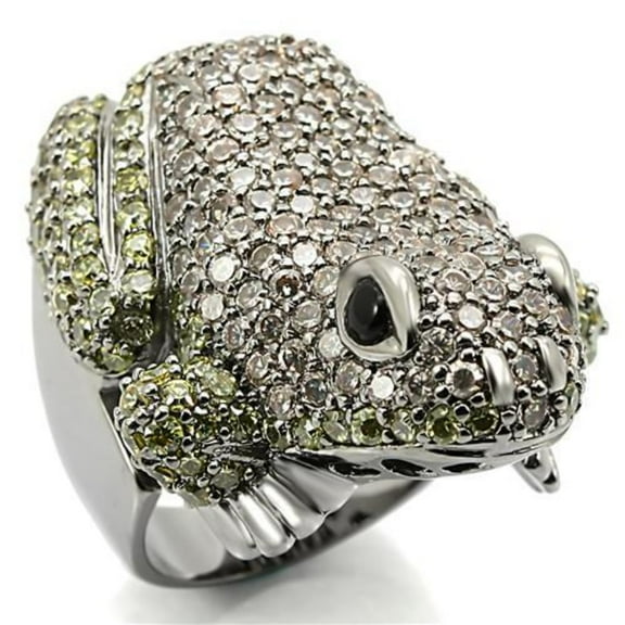 Luxe Jewelry Designs Women's Ruthenium Plated Brass Frog Ring with Cubic Zirconia Multi Color - Size