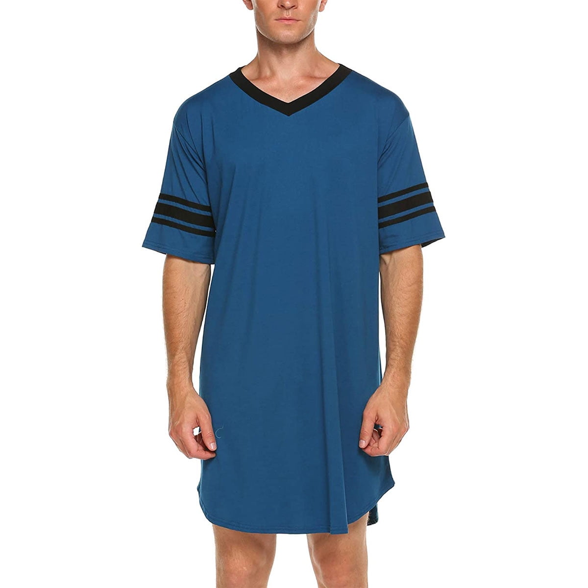 Cotton Nightwear Comfy Big&Tall V Neck Short Sleeve Soft Loose Pajama Sleep Nightdress Robes S-XXXL Mucwer Men's Nightshirt