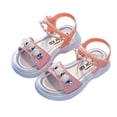 thumbnail image 1 of Xfvqtps Kids Girls Princess Sandals Open Toe Pearl Rhinestone Hook and Loop Soft Sole Flats Summer Shoes, 1 of 7