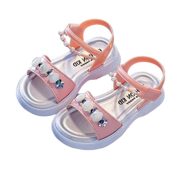hzomhy Girls Princess Bowknot Pearl Soft Sole Beach Sandals Breathable Anti Slip Summer Casual Flat Durable Comfortable Lightweight Easy Walking