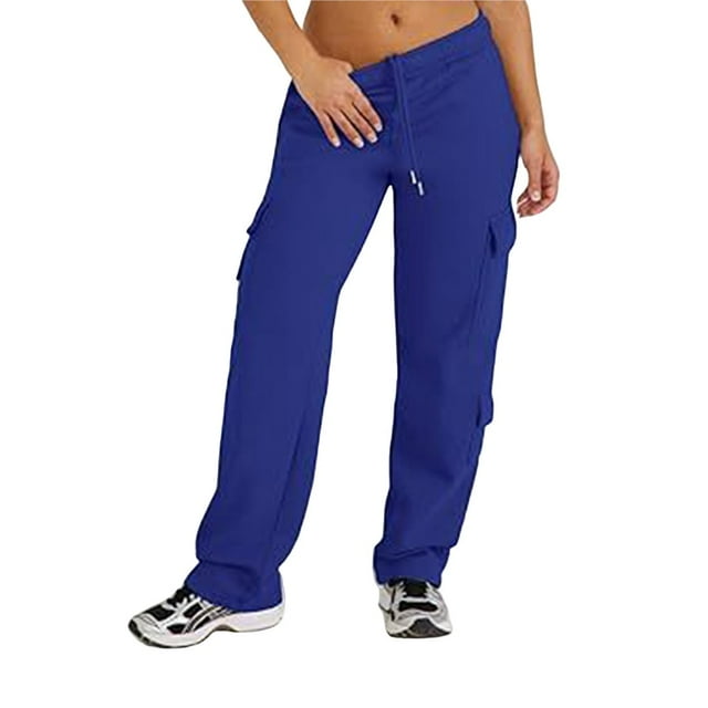 Pantalones Cargo de Mujer, de Felpa, de Talle Alto, Holgados, Estilo Deportivo, para Mujer, Pantalones Casuales con 8 Bolsillos. Azul XXL