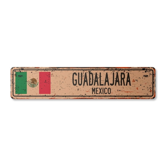 GUADALAJARA MEXICO Vintage Plastic Street Sign Mexican flag city country road wall gift | Indoor/Outdoor | 18" Wide