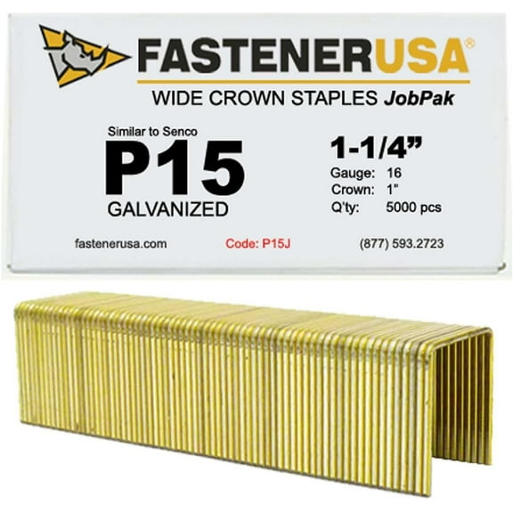1-1/4" Leg x 1" Crown 16GA GALV P15 Staples 5,000ct | P15J