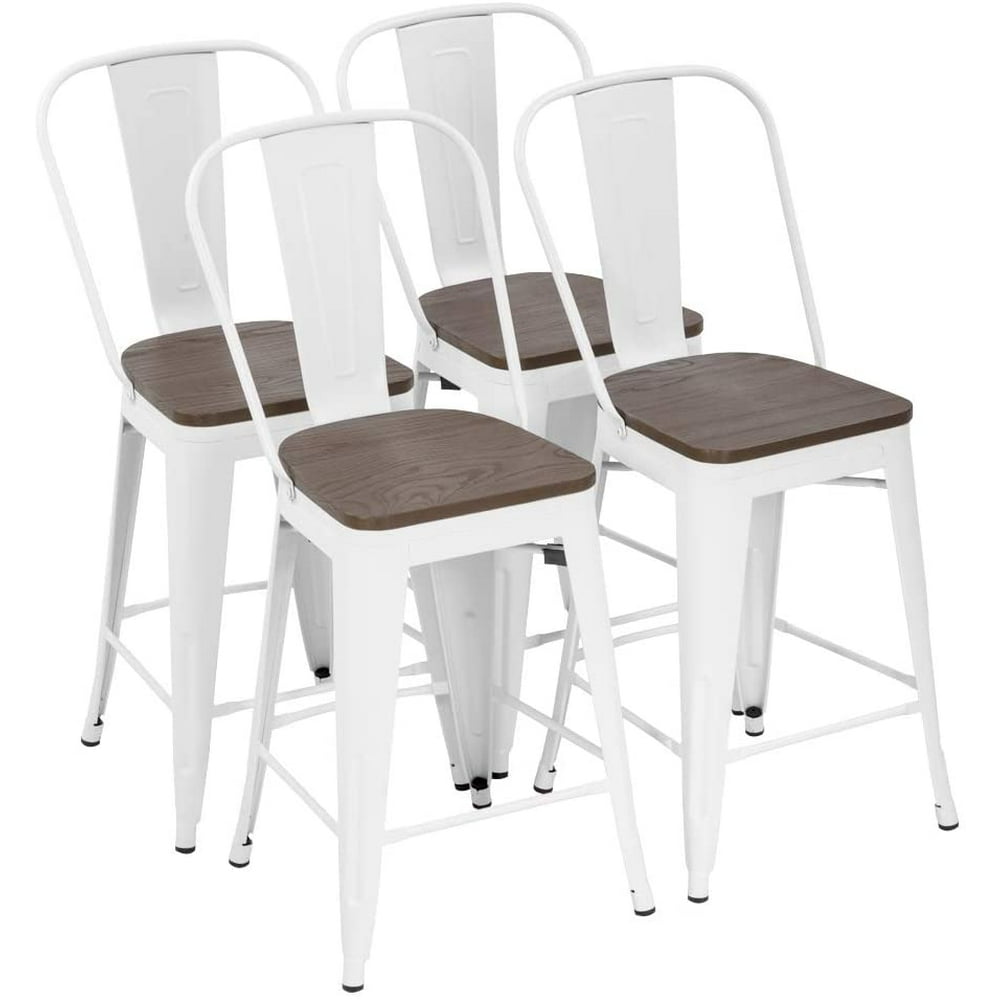 Modern Bar Stool Set Of 4 Counter Height Barstool With Back 24 Inches
