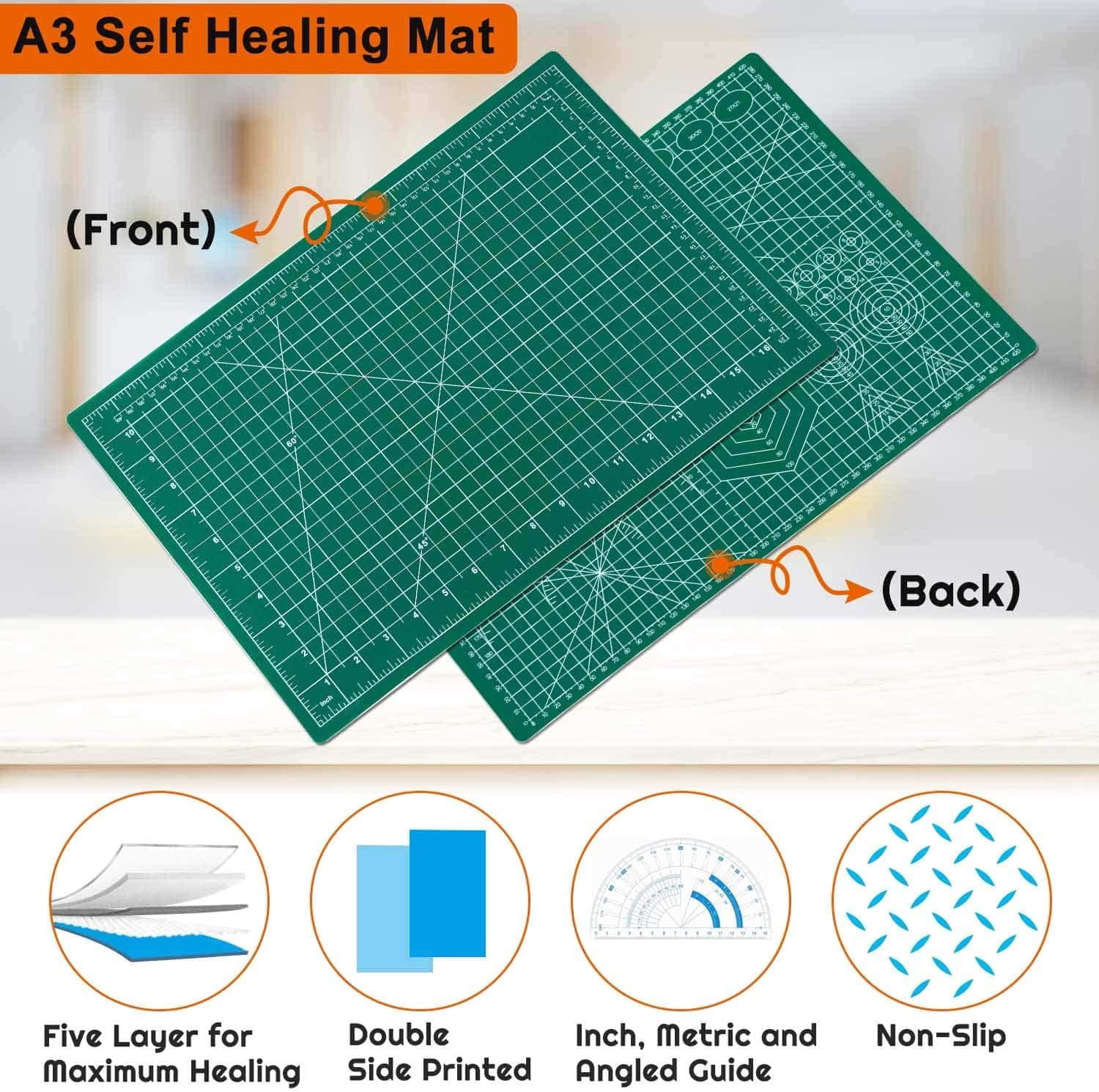 Self Healing Sewing Mat, 12inch x 18inch Rotary Cutting Mat Double Sided 5-Ply Craft Board for Crafts Hobby Fabric Precision Scrapbooking Project