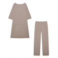 thumbnail image 1 of Conjunto de dos piezas de traje de manga larga irregular informal de algodón y lino para mujer, pantalones de pierna ancha 9848, 1 of 5