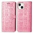 thumbnail image 2 of Allytechgroup Flip Wallet Case [Cat & Dog Cute Embossed Pattern] for iPhone 14 Plus with Card Slots Cash Holder, Magnetic Clasp Shockproof Kickstand Cover with Hand Strap, Pink, 2 of 6
