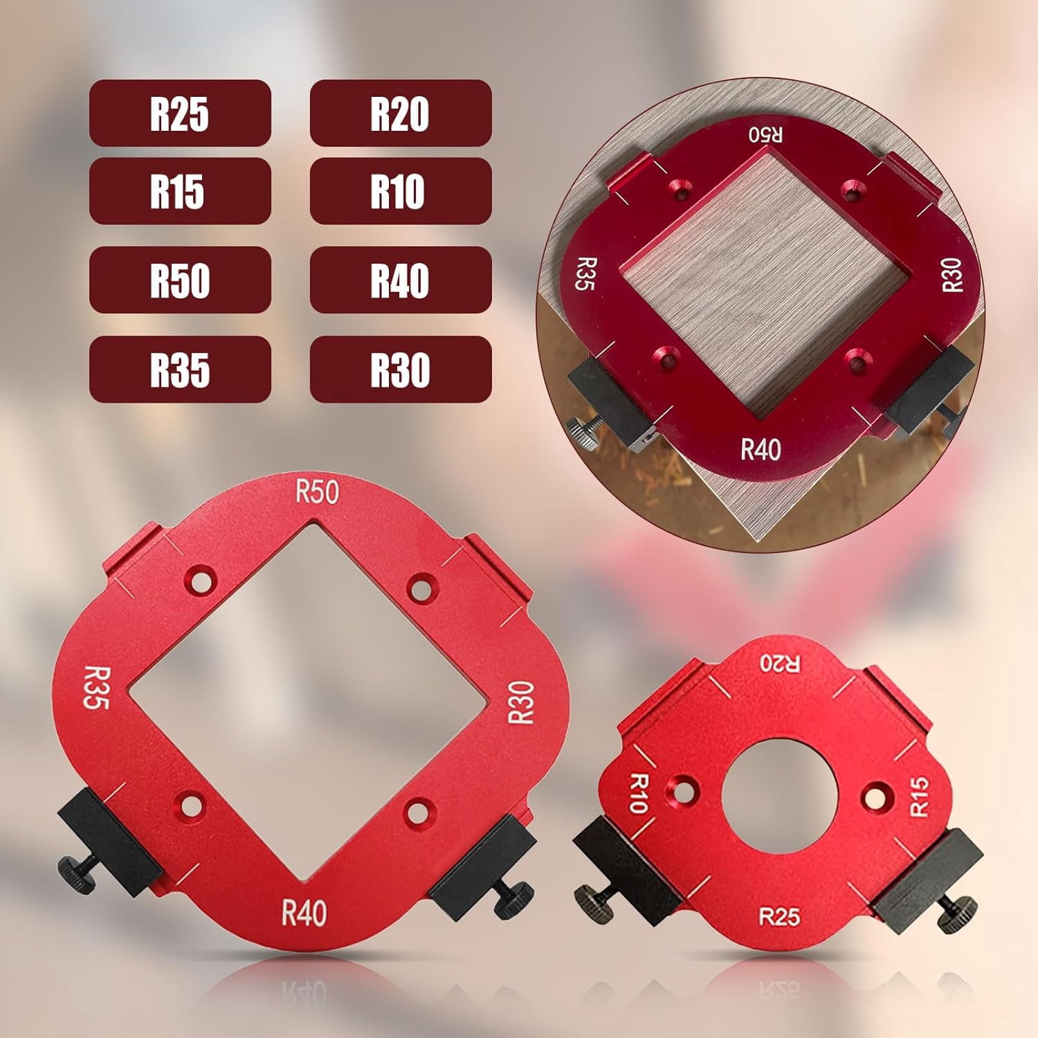 CATPAN Woodworking Round Corner Radius Templates, Router Table Corner Radius Jig Wooden Board Arc Cutting Auxiliary Tool DIY Template R10/R15/R20/R25/R30/R35/R40/R50