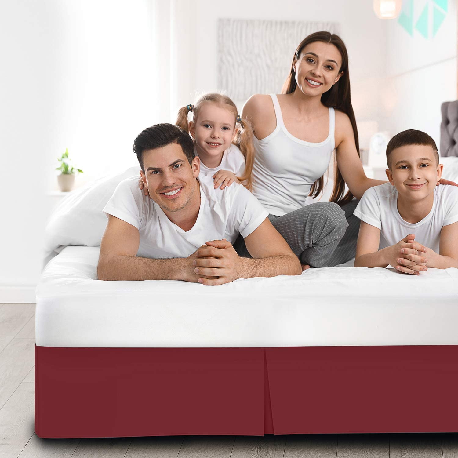Soft & Durable 600-Thread Count PIMA Cotton Bed Skirt, Pleated, 12" Drop – 1-PC King (76" x 80") Size, Dust Ruffle/Bed Skirt, King, Solid Burgundy