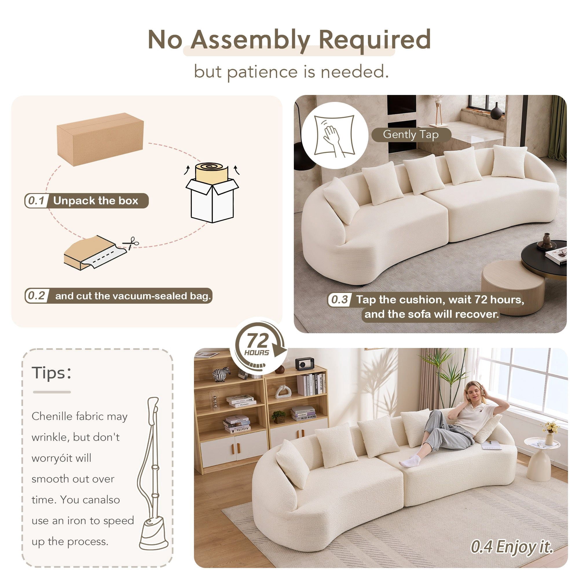 Sailvan 110" Curved Modular Sectional Sofa, High-Density Chenille Sleeper Couch for Living Room