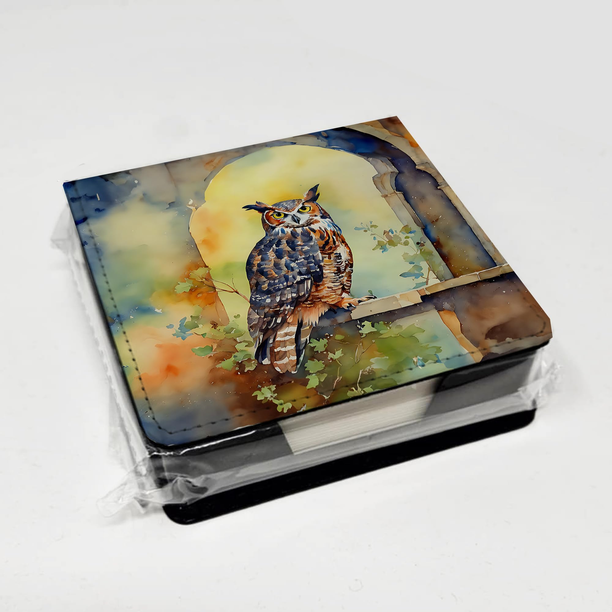 Caroline's Treasures Great Horned Owl PU Leather Note Paper Holder with Artist-Designed Cover, Desk Accessory, Office Gift