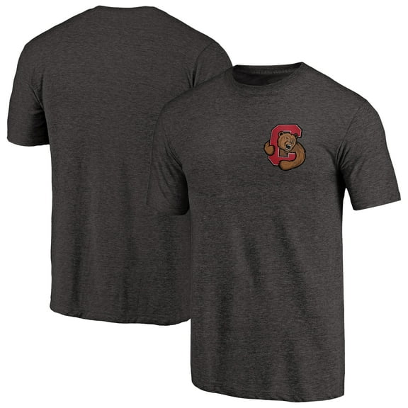 Men's Black Heather Cornell Big Red Left Chest Distressed Logo Tri-Blend T-Shirt