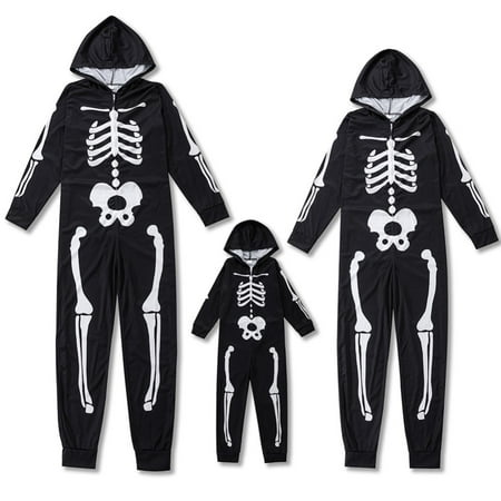 

Family Matching Pajamas Jumpsuit For Women Men Little Girls Boys Long Sleeve Skeleton Print Romper Halloween Party Sleepwear