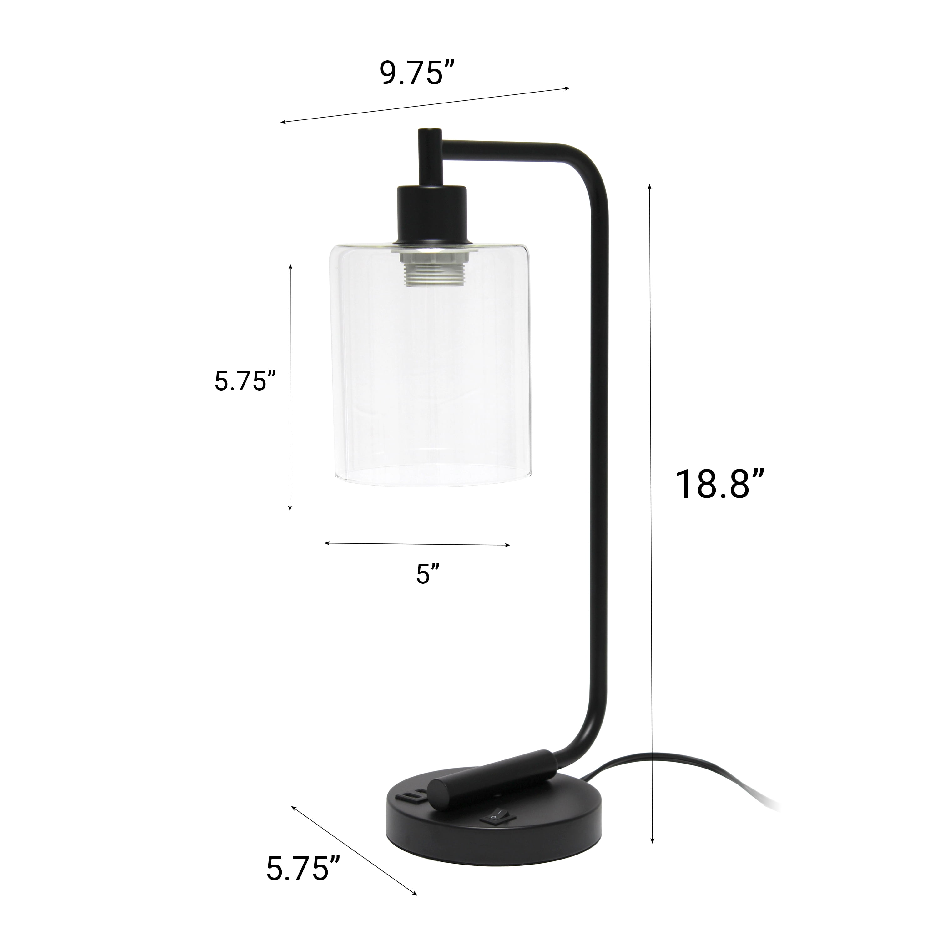 Creekwood Home 18.8" Vintage Industrial Curved Arm Desk Lamp with USB Ports, Black