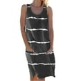 thumbnail image 1 of DYMADE Women Crew Neck Stripe Print Loose Pockets Tank Dress, 1 of 2